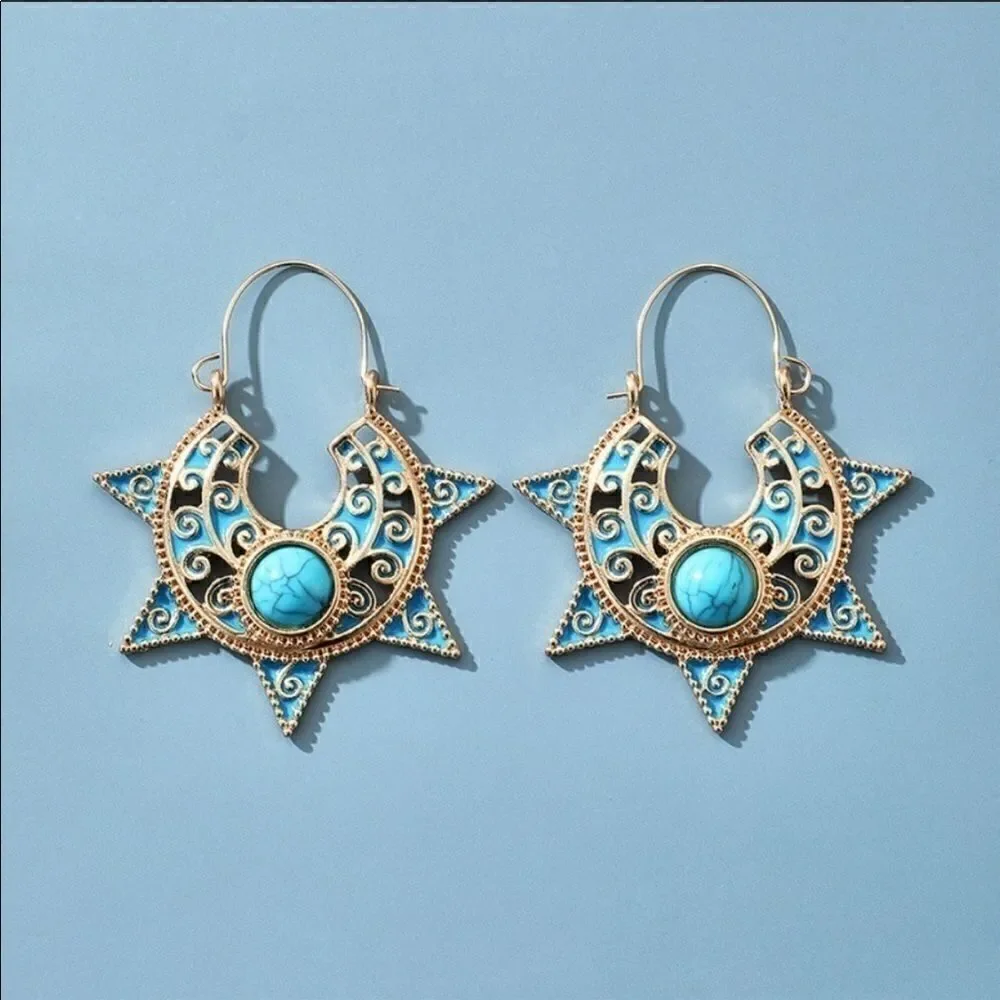 Earrings BOHO style Sunflower Turquoise